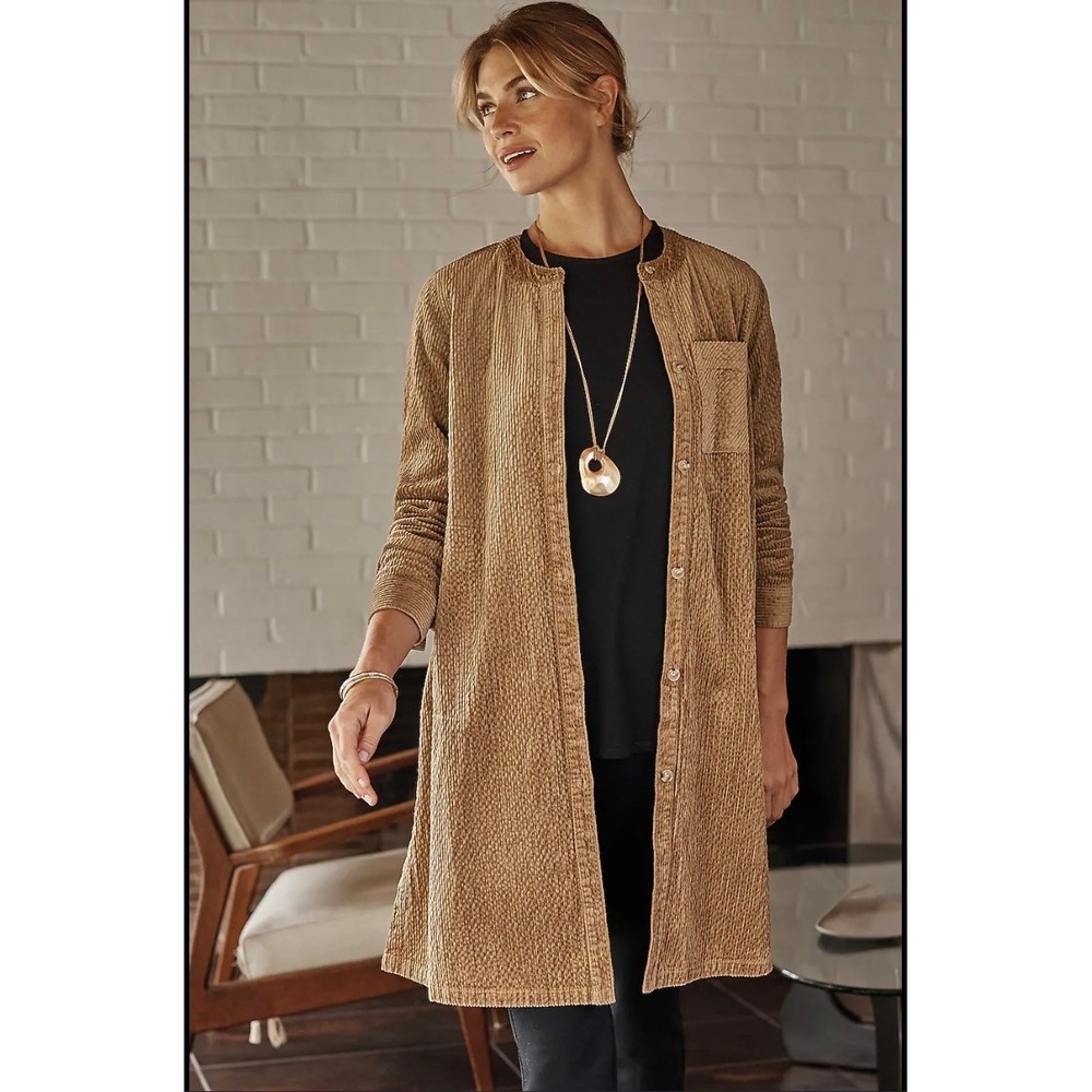Pure Jill J.Jill Textured Corduroy Duster L Button Front Longline Shirt Jacket